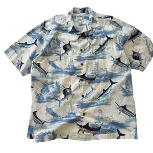 Guy Harvey Blue Water Marlin Shark Casual button down shirt Fishing Button down
